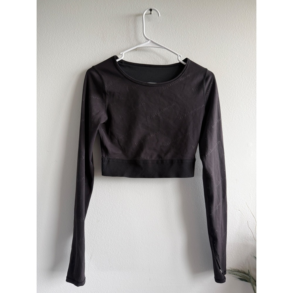 Lululemon Wunder Train Crop Long Sleeve Emboss Crop Top Womens Small Activewea